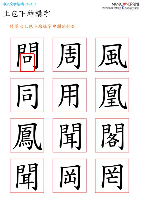 上角結構字|字形結構[一]/下包上結構 